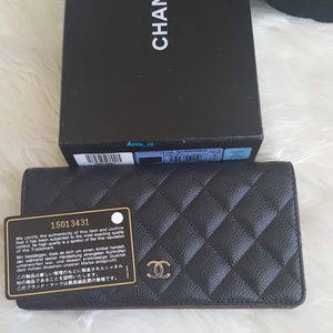 Chanel Black Caviar L-Yen Wallet, Silver HW.
